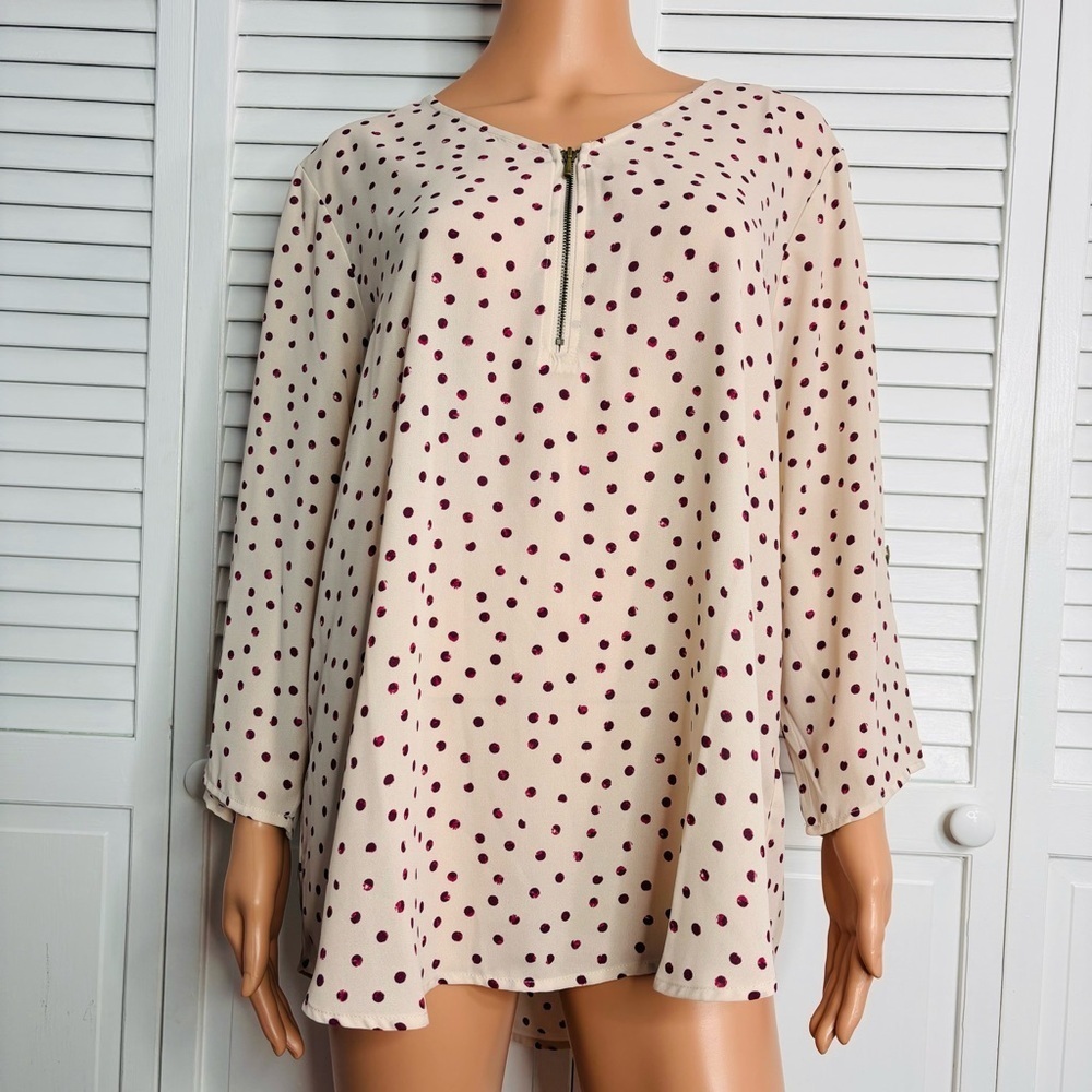 2/$25 MAURICES Plus Size Geneva Polka Dot Zipper Neck Blouse Size XXL